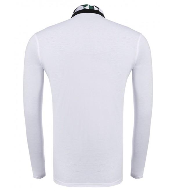 Men's Casual Long Sleeve Color Block Slim Fit Print Polo Shirt Button ...
