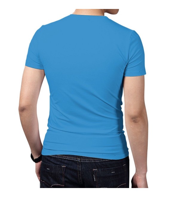 Men Short Sleeve V-Neck T-Shirt With Pocket - Blue - CK183307EIK