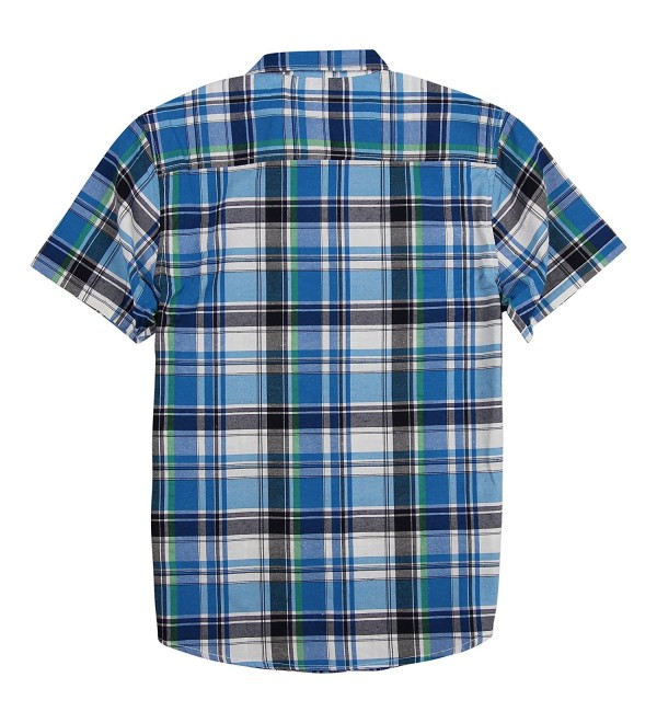 Men's Plaid Button Down Short Sleeve Shirt - Blue/White - CH184CLSXN5