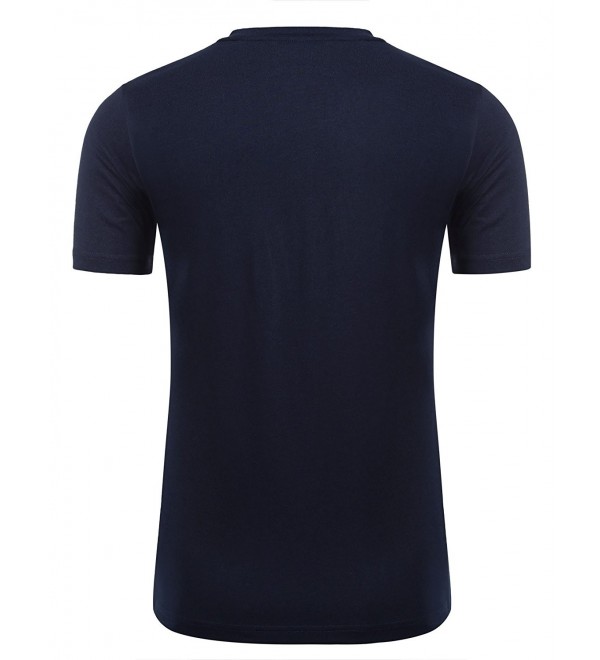 Men's Casual Slim Fit V-Neck Short Sleeve T-Shirt - Type2 - Navy Blue ...