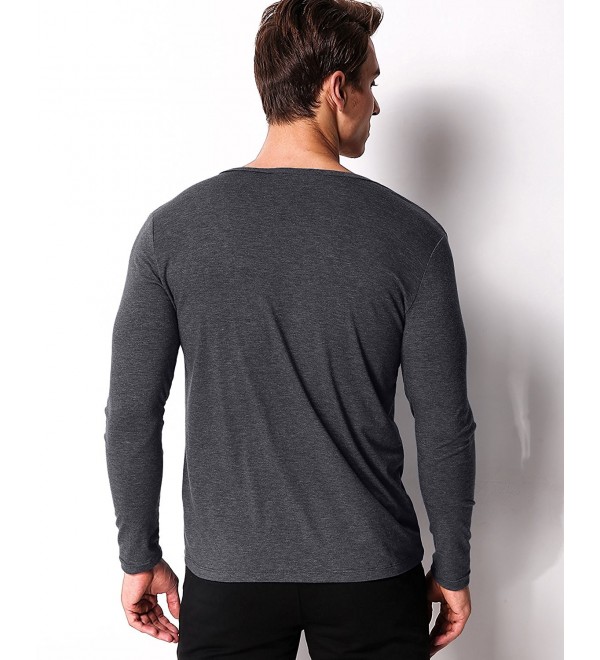 Men's Long Sleeve T Shirt Cotton Tee Shirts V Neck Slim Fit Tops - Dark ...