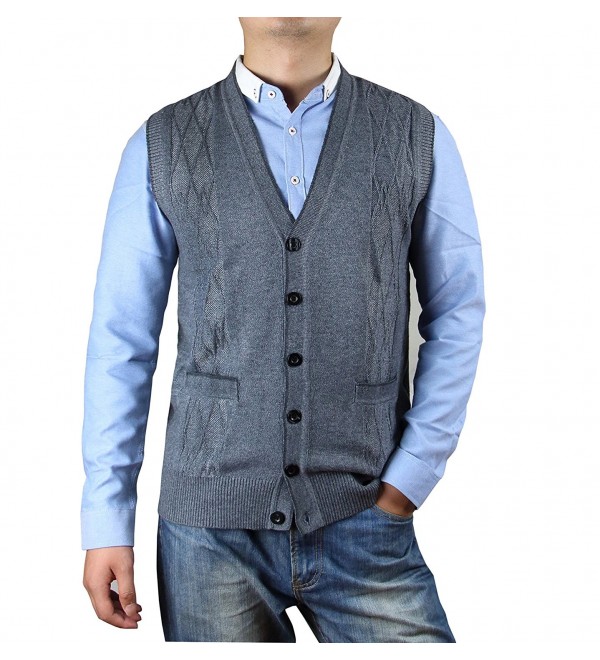 Men's Solid Color Argyle Pattern Button Down Sweater Vest with Pockets ...