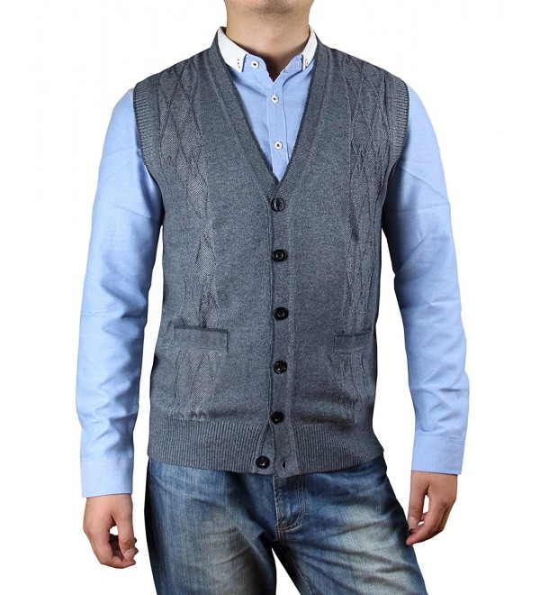 Men's Solid Color Argyle Pattern Button Down Sweater Vest with Pockets ...