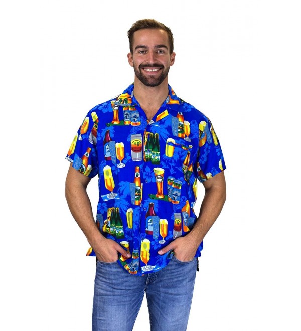 Funky Hawaiian Shirt Beerbottle blue