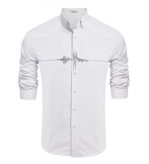 Mens Long Sleeve Heartbeat Printed Button Down Casual Shirts - White ...