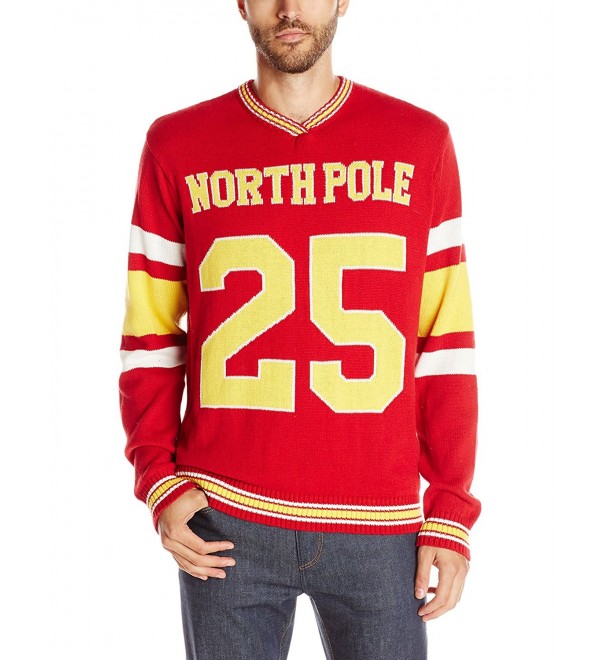 Men's North Pole 25 Jersey Ugly Christmas Sweater - Red/Orange ...