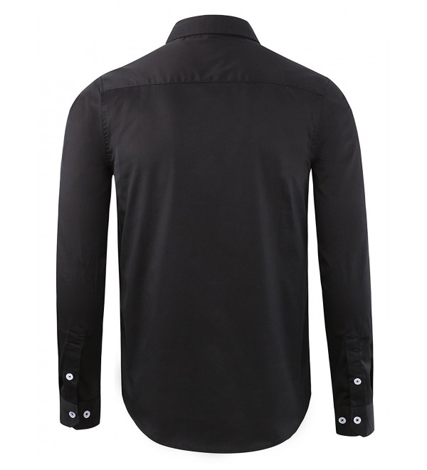 Men's Business Casual Slim-Fit Long-Sleeve Solid Dress Shirt - Black ...