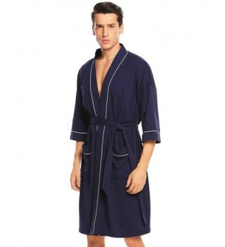 Men's Robes 3/4 Sleeve Bathrobe Comfort Sleepwear Kimono Robe - Cotton ...