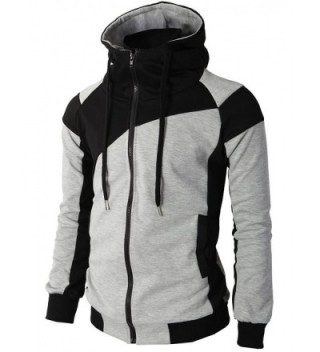 Mens Fashion Double Zipper Closer Hoodie Zip-Up With Two Tone Color ...