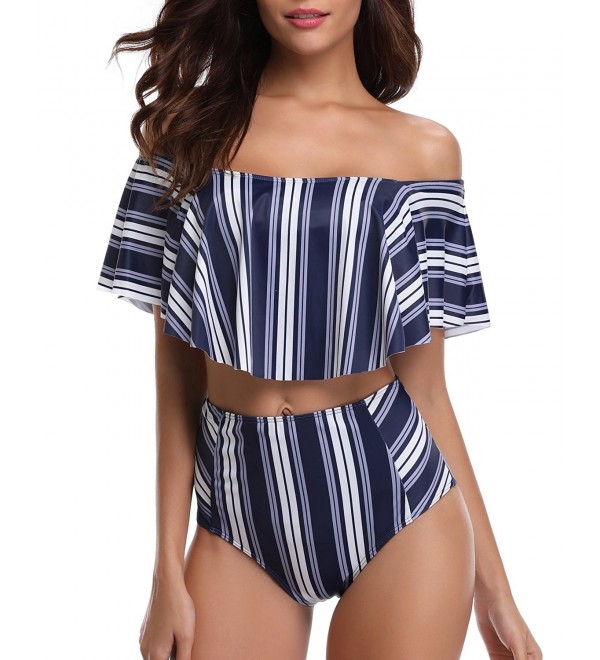 Holipick Stripes Pattern Shoulder Swimsuit