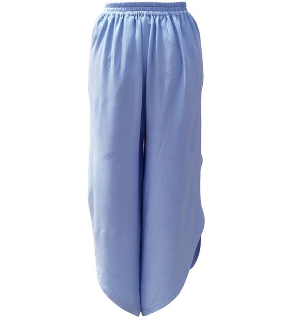 Ciara Wide Leg Elastic Waist Long Harem Lounge Pants - Hydrangea Blue ...