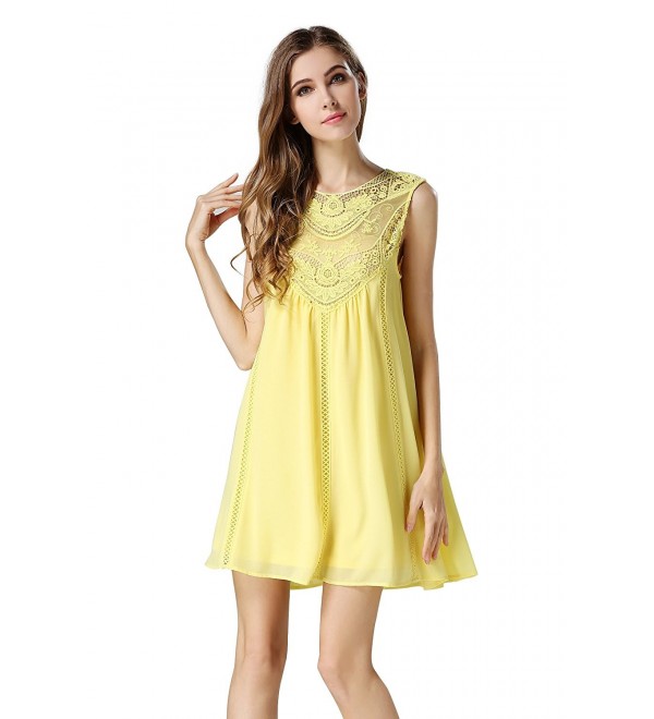 Women's Casual Loose Fit Lace Splicing Chiffon Baby Doll Dress ...