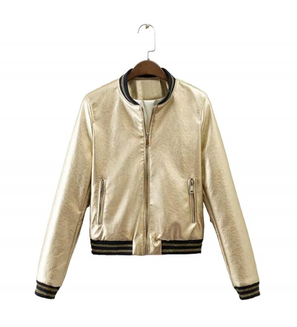 Womens Leather Bomber Metallic Casual