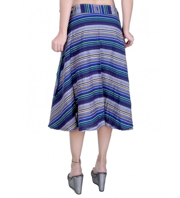 Women's Cotton Wraparound Striped Skirt - Navy Blue - CC129TI9VL9