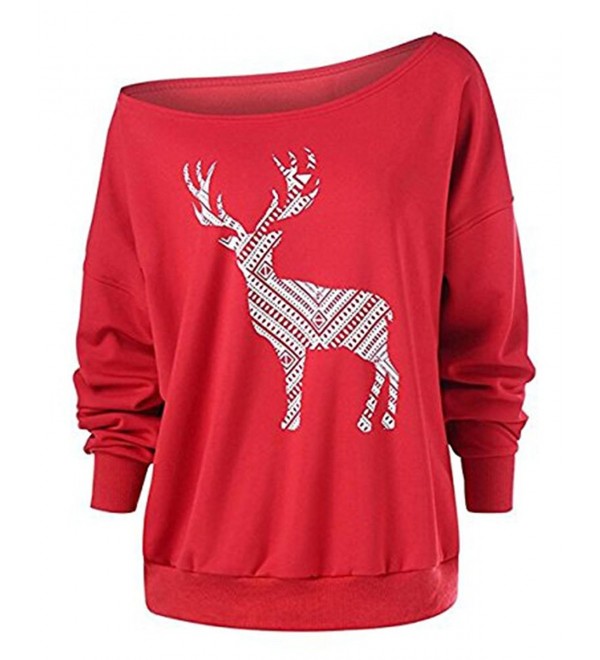Reindeer Shoulder Slouchy Pullovers Sweatshirt