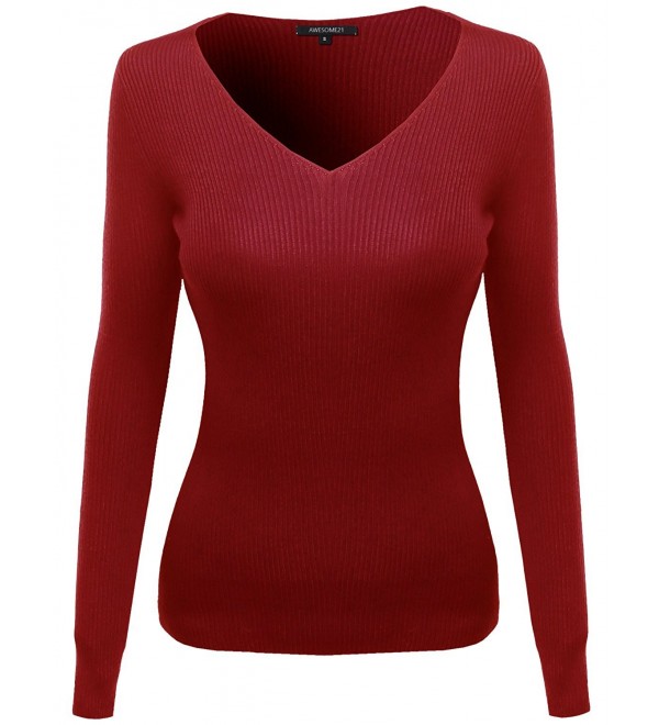 Long Sleeve V neck Ribbed Sweater