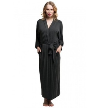 KimonoDeals Women's Soft Sleepwear Modal Cotton Wrap Robe- Long - Grey ...